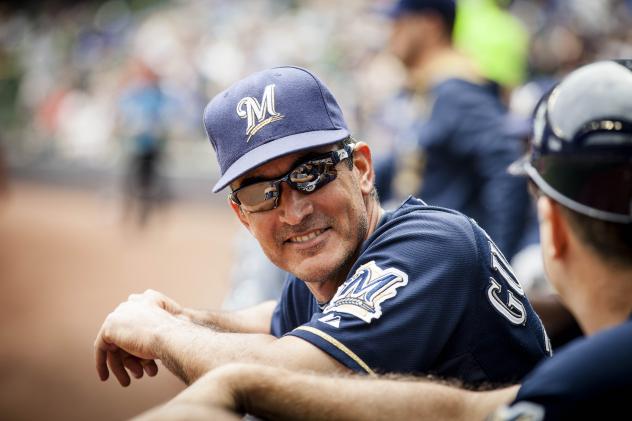 New Biloxi Shuckers Manager Mike Guerrero with the Milwaukee Brewers
