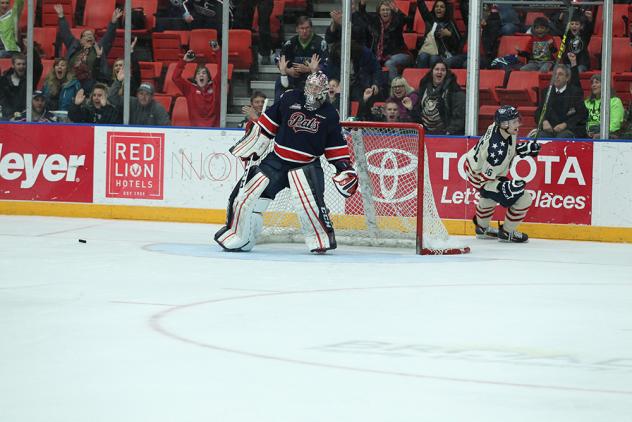 Brandon Carlo of the Tri-City Americans Celebrates his Shootout Goal vs. the Regina Pats