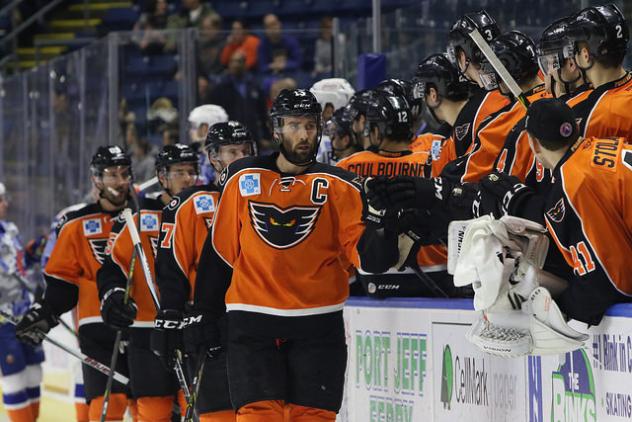 Lehigh Valley Phantoms Celebrate a Goal with the Bench