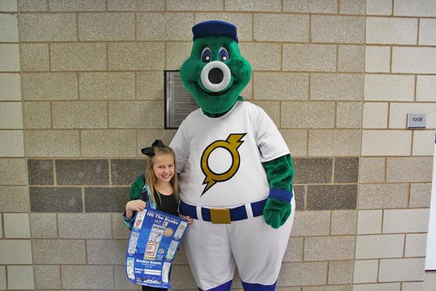 Brooklyn Bratetic from Prairie Queen Elementary with Storm Chasers Mascot Stormy