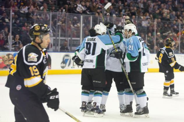 Alaska Aces Celebrate a Goal vs. the Colorado Eagles