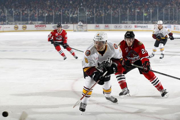 Chicago Wolves RW Ty Rattie Chases Down the Puck vs. the Rockford IceHogs