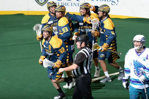 Georgia Swarm Celebrates a Goal vs. the Rochester Knighthawks