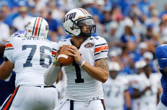 Quarterback Dylan Favre with the University of Tennessee-Martin