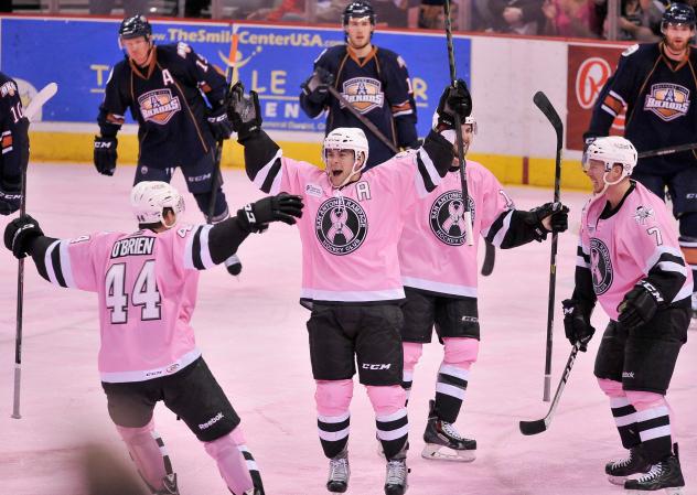 San Antonio Rampage Celebrate a Gaol in Pink in the Rink Jerseys