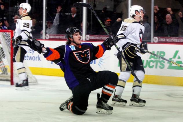 Lehigh Valley Phantoms Celebrate a Goal vs. the Wilkes-Barre/Scranton Penguins