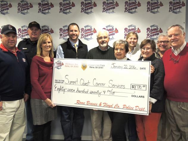 Rome Braves Present Donation to Summit Quest Cancer Services
