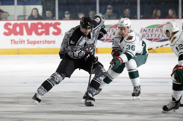 Chicago Wolves D Peter Harrold Corrals the Puck vs. the Iowa Wild
