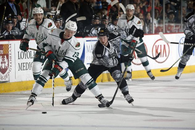 Chicago Wolves RW Danny Kristo Chases the Puck vs. the Iowa Wild