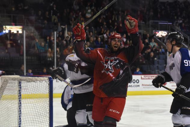 Allen Americans LW Juston Cournall Celebrates a Goal vs. the Wichita Thunder