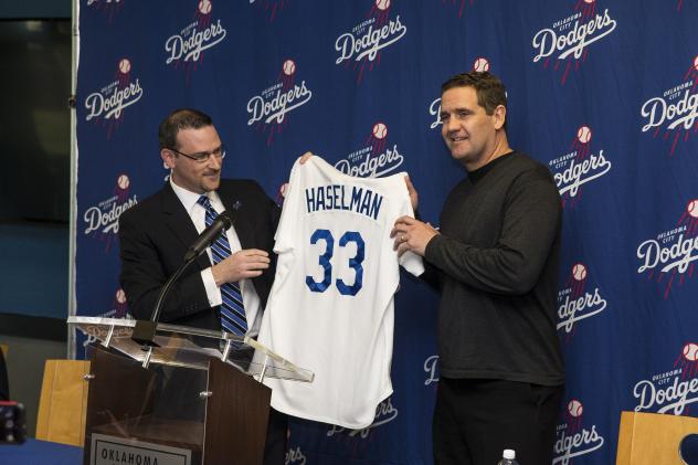 Oklahoma City Dodgers Manager Bill Haselman Gets his Uniform