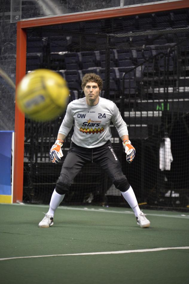 Tacoma Stars Goalkeeper Danny Waltman Prepares to Handle a Shot
