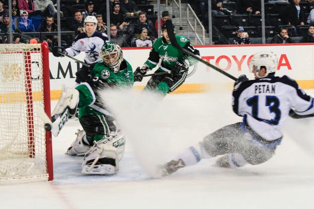 Texas Stars Goaltender Maxime Lagace Turns aside a Manitoba Moose Shot