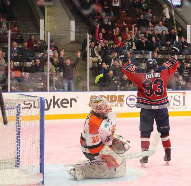 Justin Taylor of the Kalamazoo Wings Celebrates a Goal vs. the Fort Wayne Komets