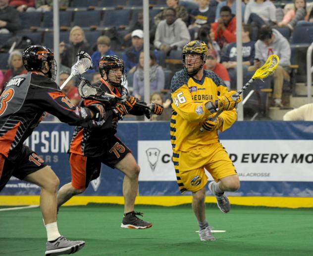 Kiel Matisz of the Georgia Swarm Faces the Buffalo Bandits