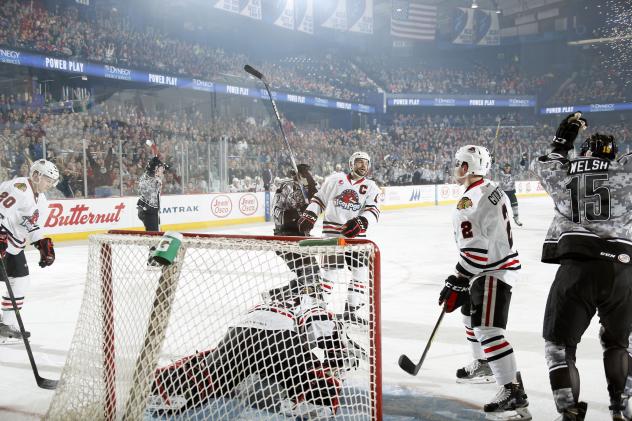 Chicago Wolves Celebrate a Goal vs. the Rockford IceHogs
