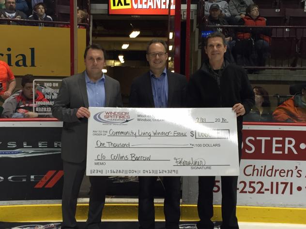 Windsor Spitfires, Collins Barrow Present Check to Community Living Windsor-Essex