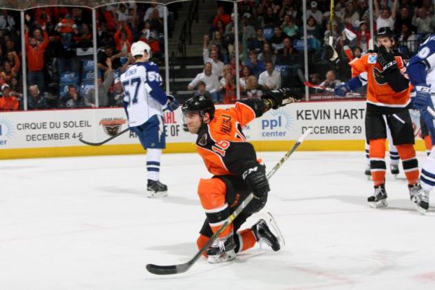 Lehigh Valley Phantoms Right Wing Aaron Palushaj Celebrates a Goal