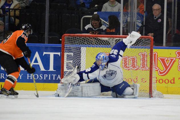 Lehigh Valley Phantoms Left Wing Danick Martel Scores against the Syracuse Crunch