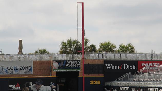 Pink Foul Pole at Blue Wahoos Stadium