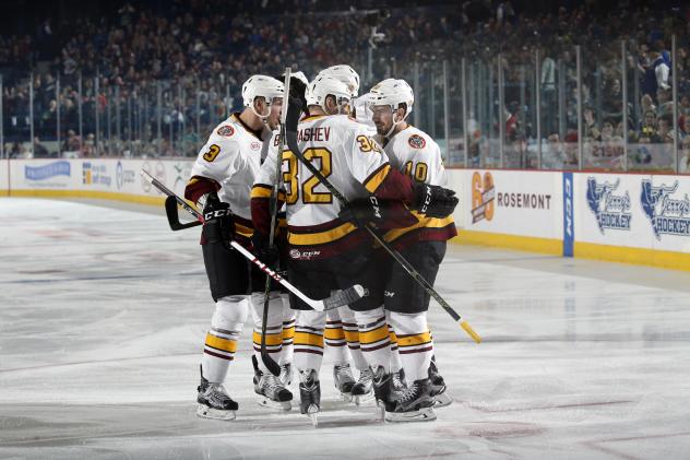 Chicago Wolves Celebrate a Goal vs. the Milwaukee Admirals