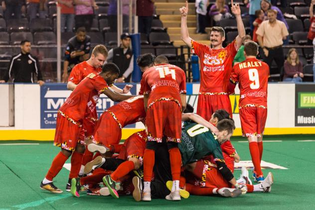 Tony Donatelli of the Baltimore Blast is Mobbed after Scoring Game-Winning Goal