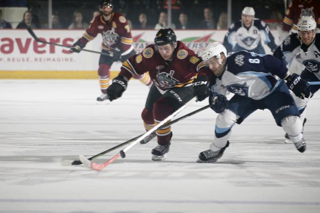 Chicago Wolves RW Ty Rattie Races for the Puck vs. the Milwaukee Admirals