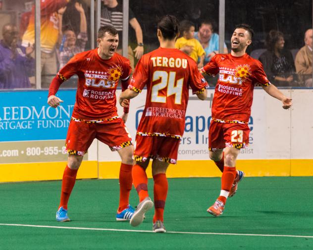 Pat Healey and the Baltimore Blast Celebrate a Goal