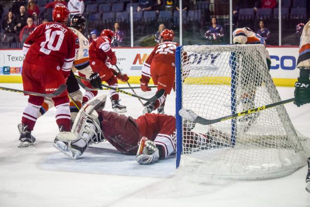 Allen Americans Goaltender Riley Gill Sprawls to Make a Save vs. the Missouri Mavericks