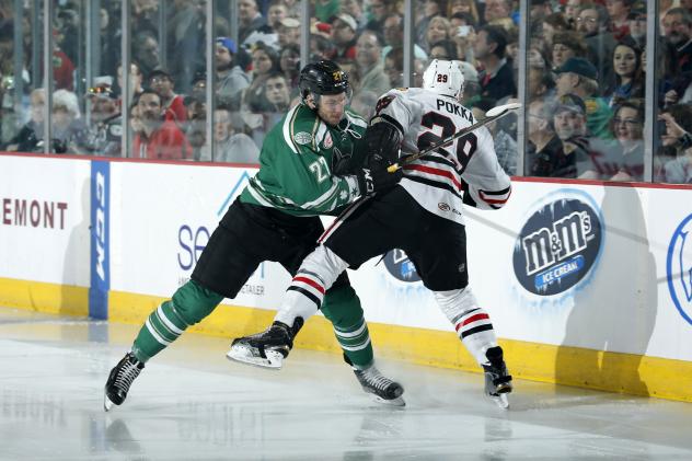 Chicago Wolves RW Jordan Caron Delivers a Hit vs. the Rockford IceHogs