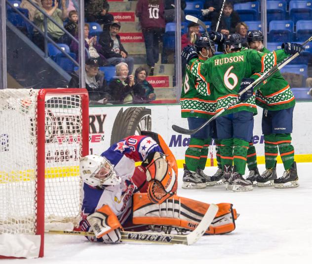 Johnstown Tomahawks Celebrate a Goal vs. the Aston Rebels