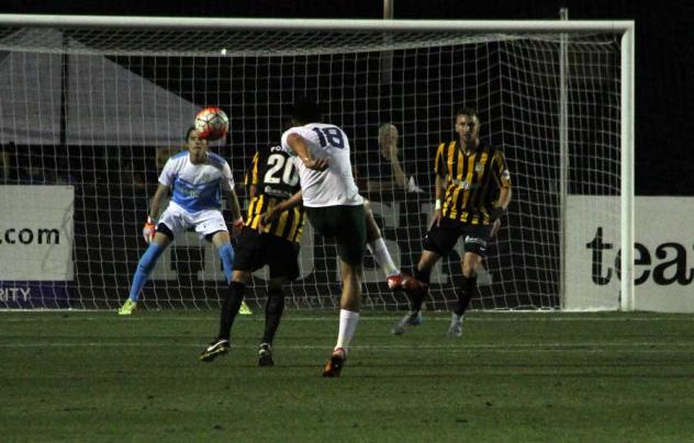 Charleston Battery Defend vs. a New York Cosmos Shot