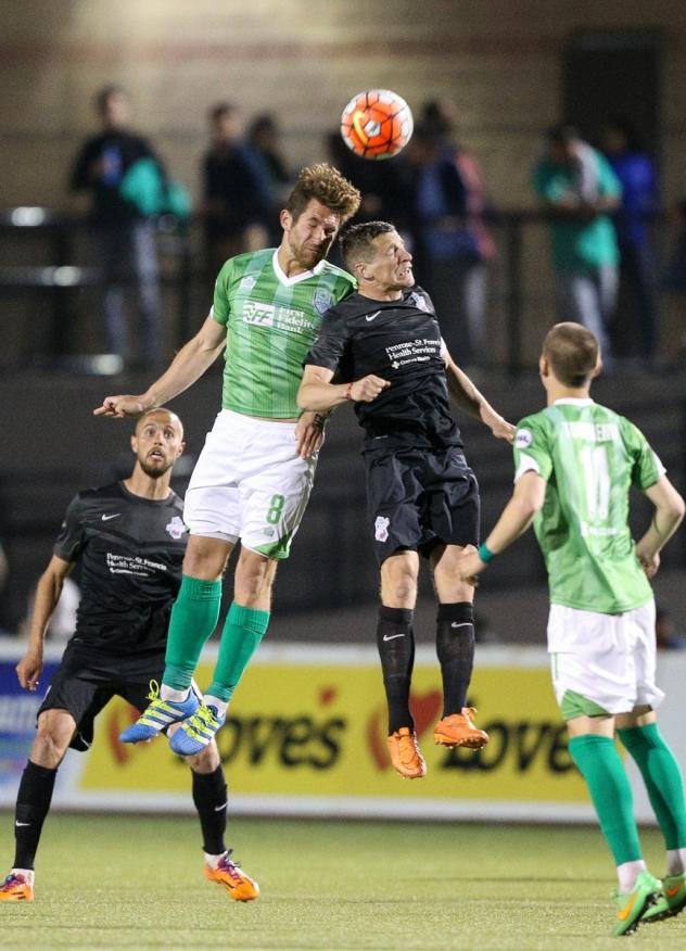 Colorado Springs Switchbacks FC Battle OKC Energy FC for a High Ball
