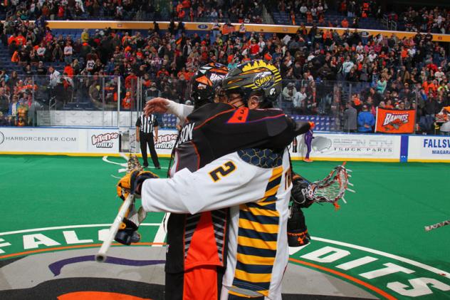 Jerome Thompson with the Buffalo Bandits and Miles Thompson with the Georgia Swarm