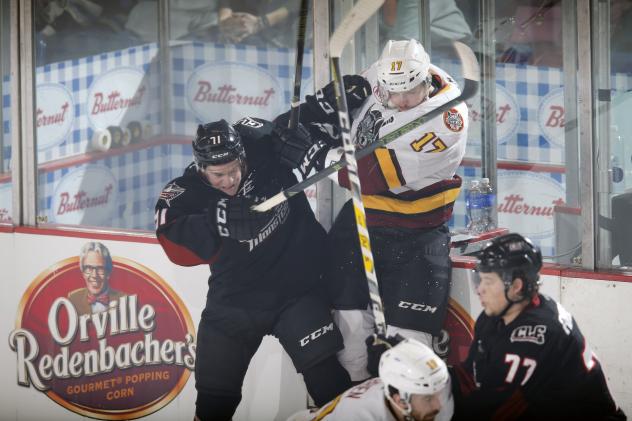 Chicago Wolves D Richard Nedomlel up against the Glass vs. the Lake Erie Monsters