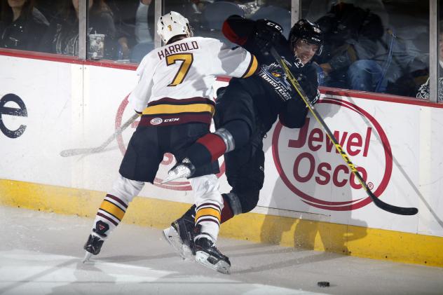 Chicago Wolves D Peter Harrold Delivers a Hit vs. the Lake Erie Monsters