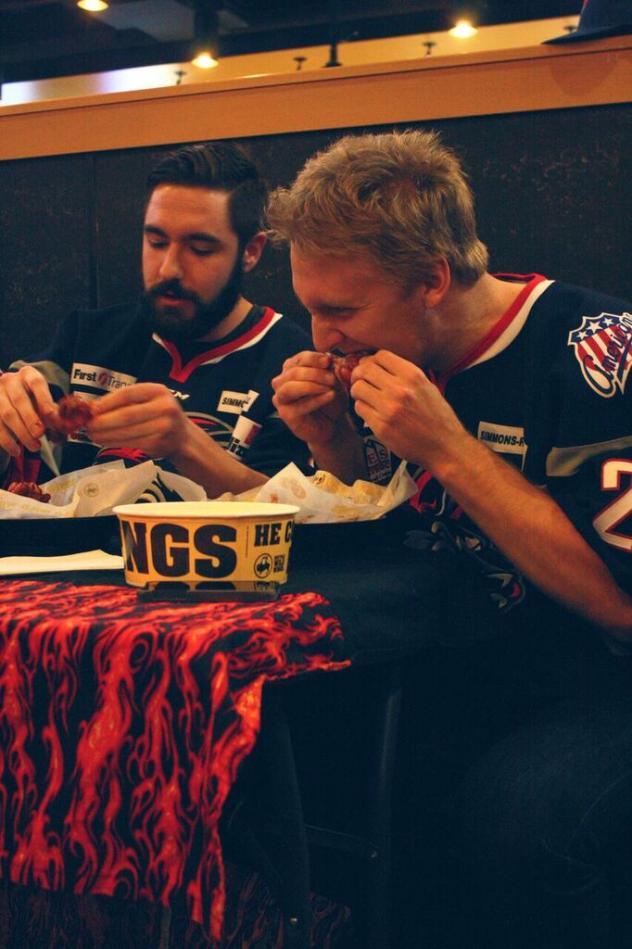 Ian Young and Mark Bennett of the Elmira Jackals at the Blazin' Wing Challenge