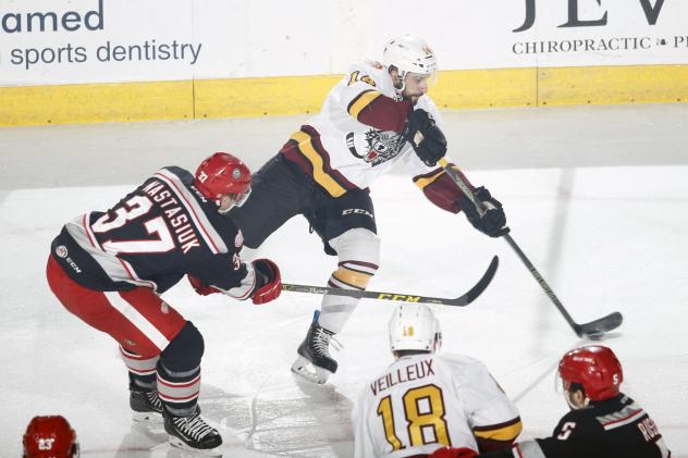 Chicago Wolves F Justin Selman Controls the Puck vs. the Grand Rapids Griffins