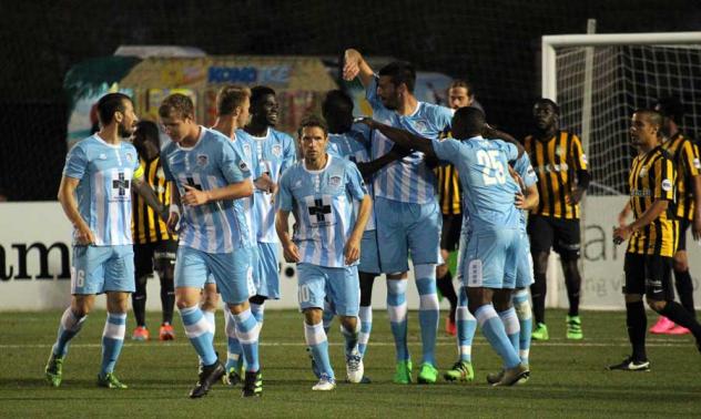 Wilmington Hammerheads Celebrate a Goal vs. the Charleston Battery