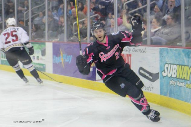 Evansville IceMen Forward Jordan Sims Celebrates