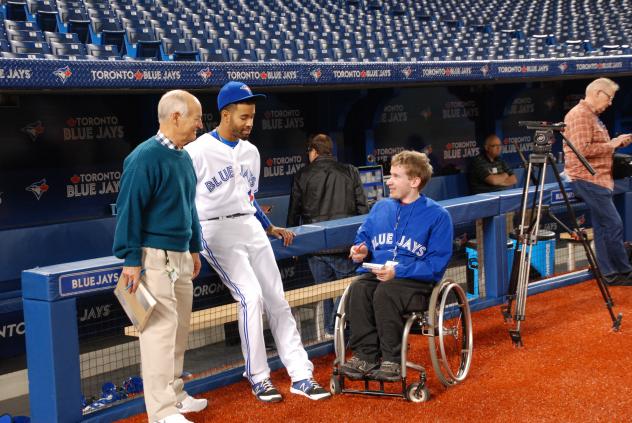 Jonathan Hodgson with Blue Jays player Dalton Pompey and Broadcaster Jerry Howarth (left)