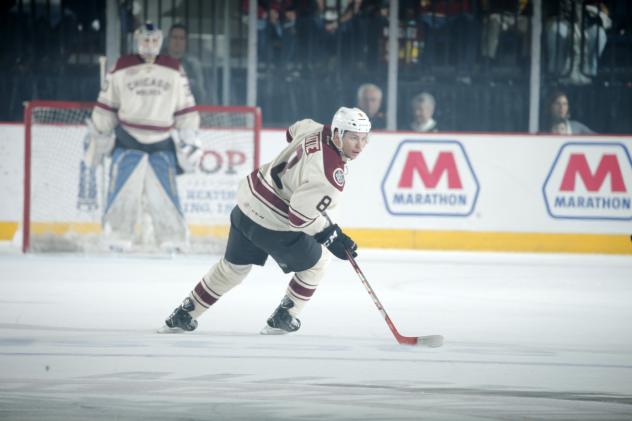 Chicago Wolves RW Ty Rattie Eyes the Puck vs. the Iowa Wild