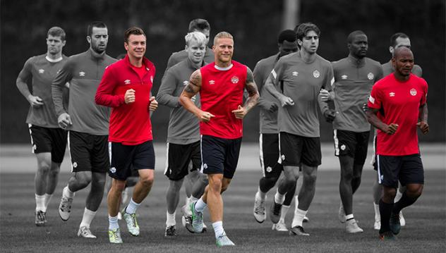 Canadian Internationals Nik Ledgerwood, Julian de Guzman and Marcel de Jong