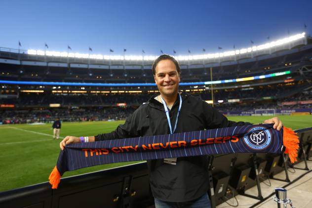 Mike Piazza Holds a New York City FC Scarf