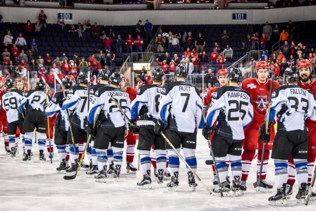 Allen Americans and Idaho Steelheads Exchange Handshakes