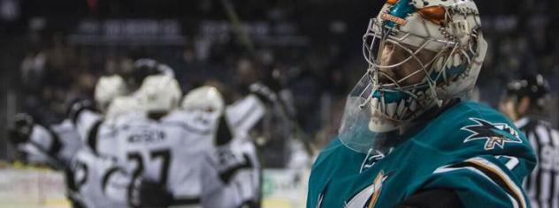San Jose Goaltender Aaron Dell Watches the Ontario Reign Celebrate