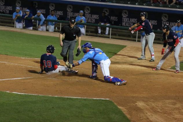 Myrtle Beach Pelicans Apply the Tag to the Salem Red Sox