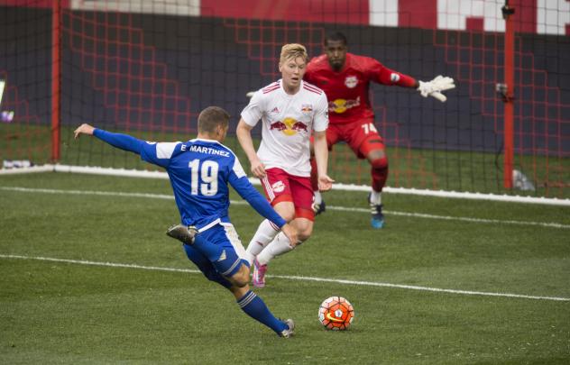 Enzo Martinez of the Charlotte Independence Prepares to Unleash a Shot vs. New York Red Bulls II