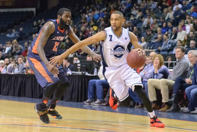 Halifax Hurricanes Guard Justin Johnson Drives by the Island Storm