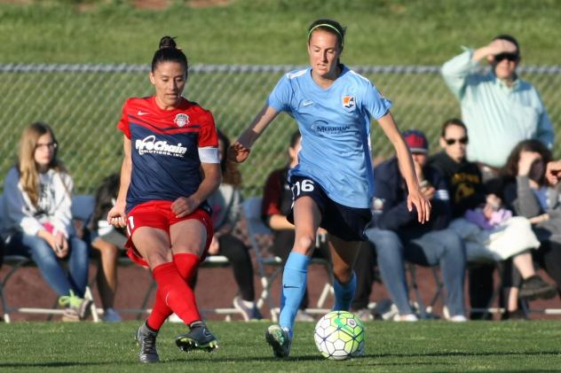 Sky Blue FC Midfielder Sarah Killion (Right) Battles Washington Spirit Defender Ali Krieger